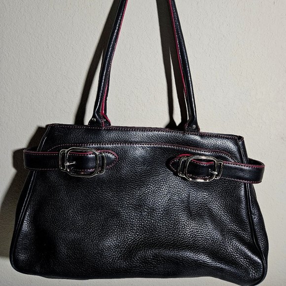 Cole Haan Pebble leather black satchel/tote with pink trim - Picture 1 of 13